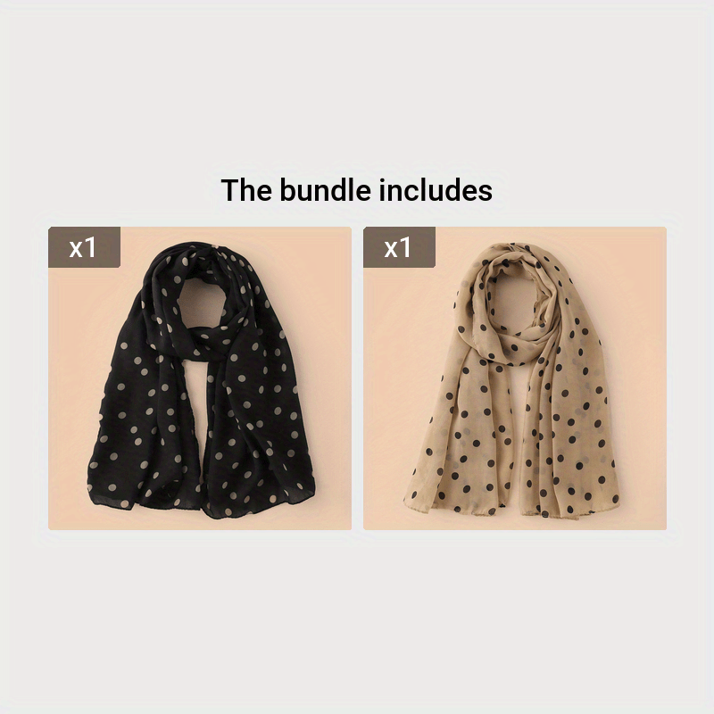 Polka Dot and Solid Color Chiffon Scarf for Casual Wear Head Wrap Sun Protection