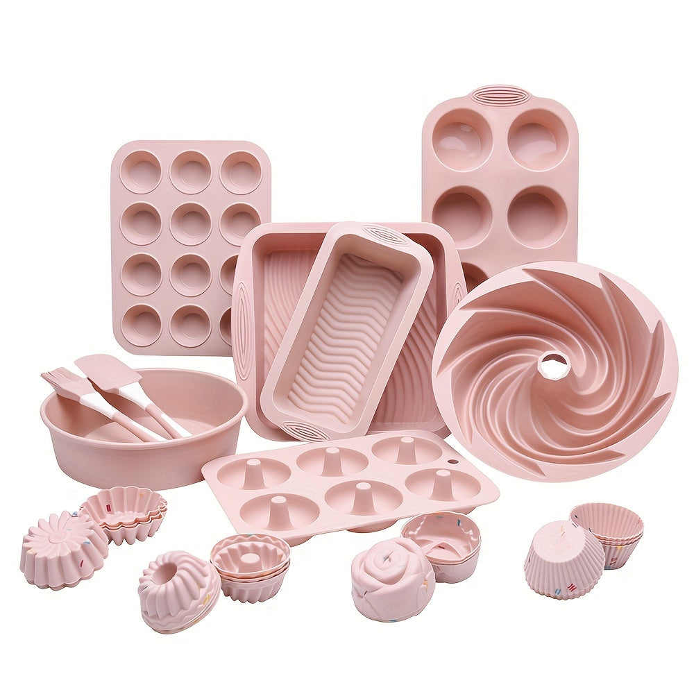 33-Piece Silicone Baking Pan Set Cake Muffin Cupcake Tools Kitchen Accessories