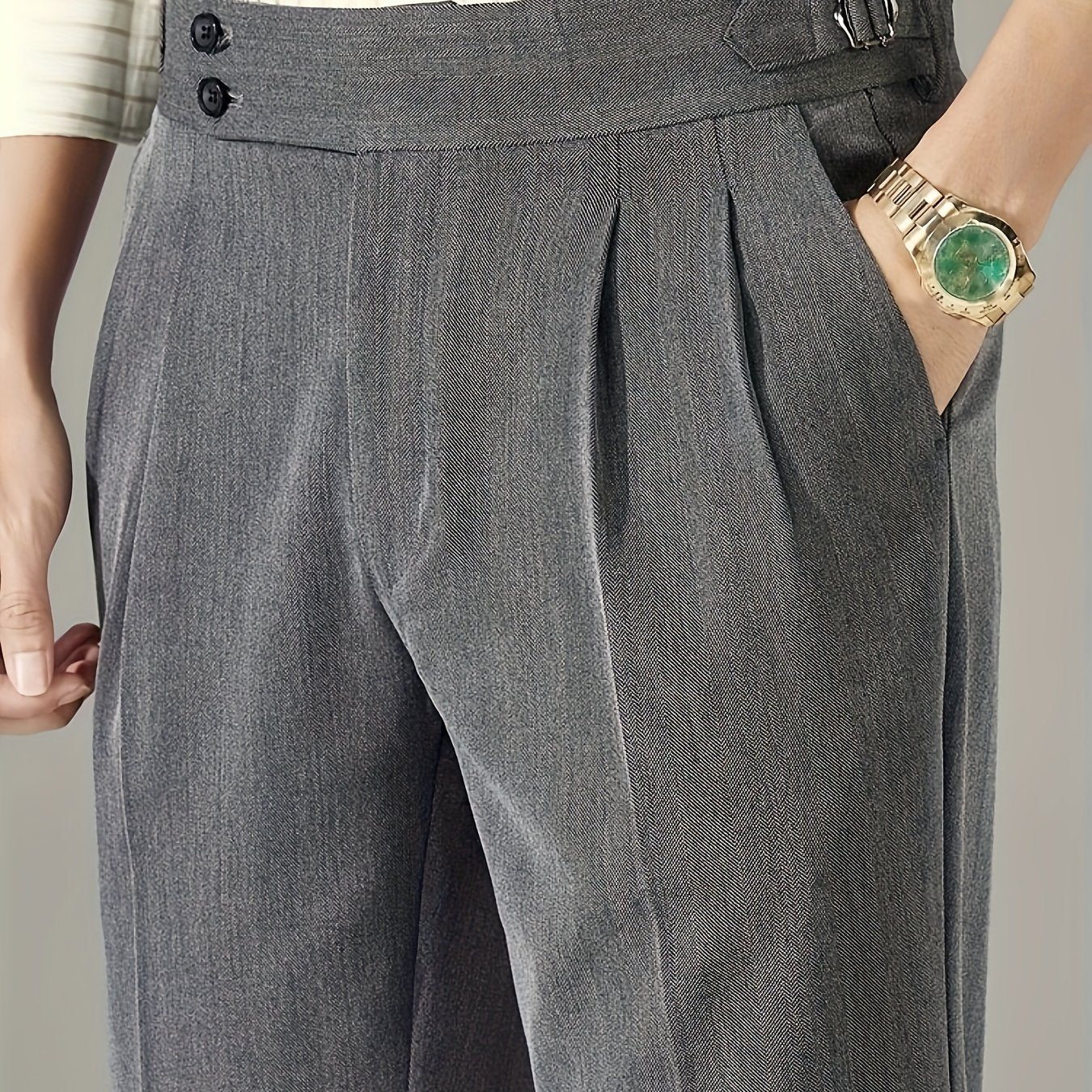 Men's Solid Color Woven Stretch Dress Pants for Business Casual