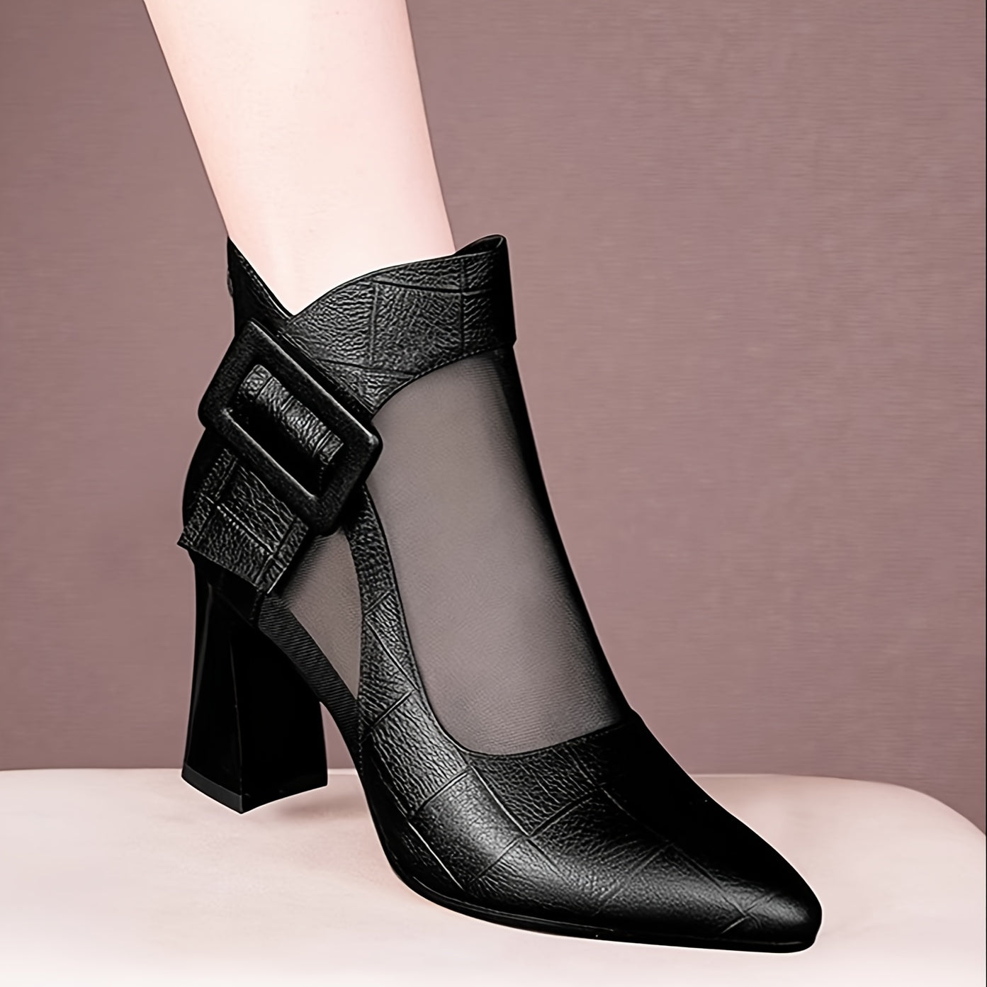 Women Pointed Toe Chunky Heel Pumps Black Summer Formal Office Shoes