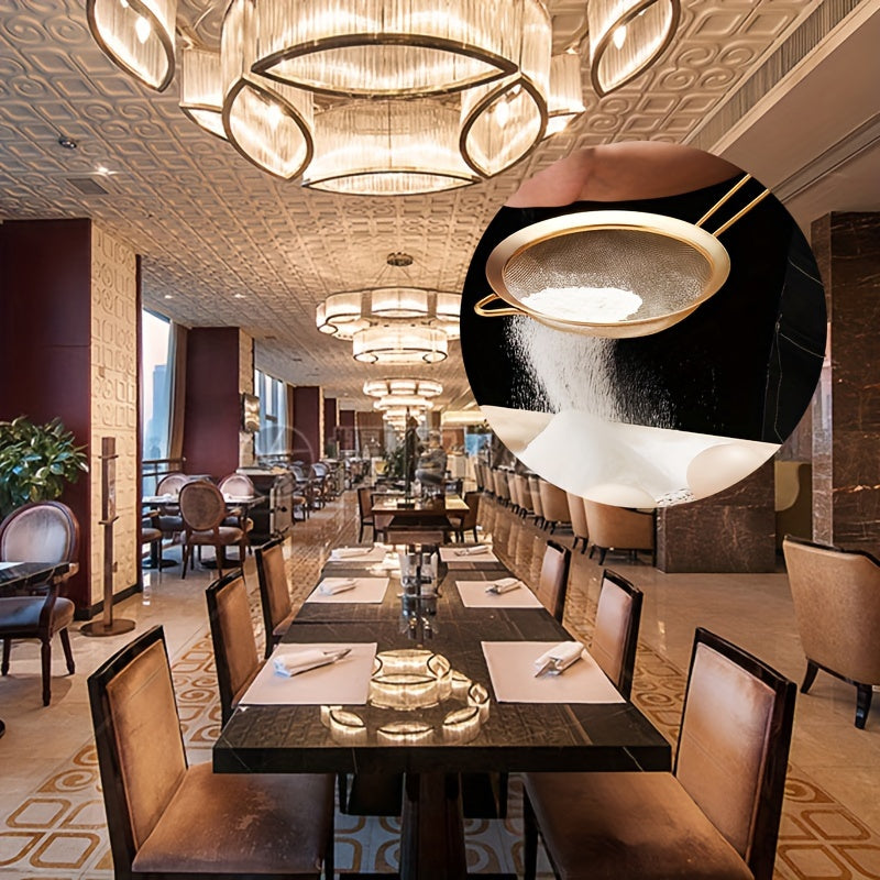 3-Piece Golden Stainless Steel Fine Mesh Kitchen Strainer Set for Baking and Cooking