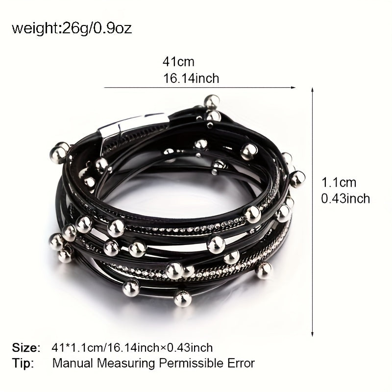 Women's Leather Multi-Layer Bracelet with Adjustable Fit