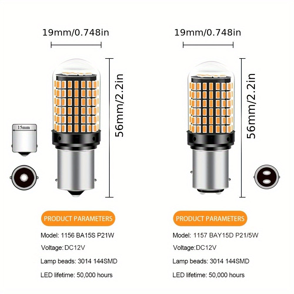 2 Pack LED 1156 1157 P21W Car Brake Reverse Tail Signal Lights White Red Yellow