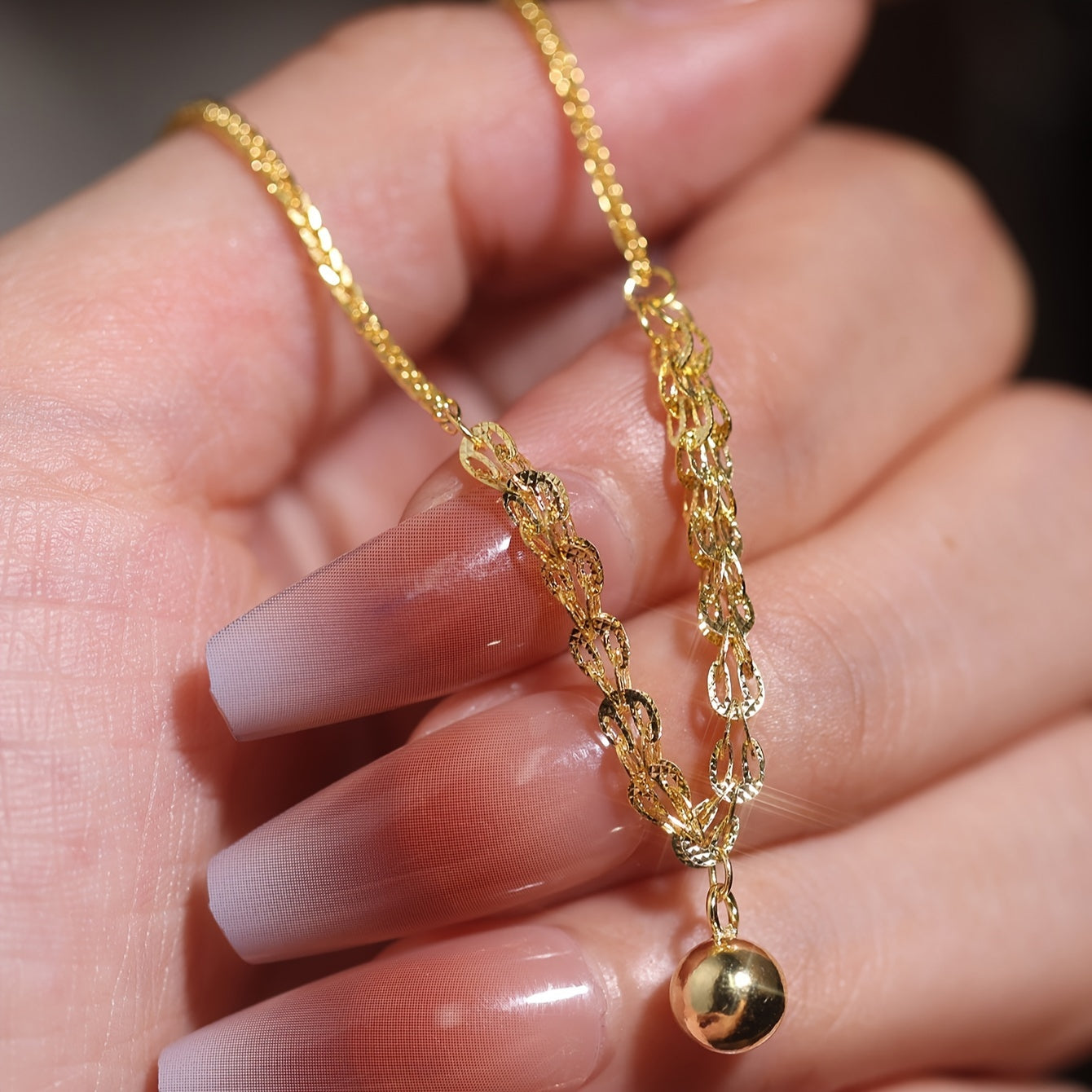 Sterling Silver Bead Chain Bracelet for Women with 18K Gold Plating Adjustable Jewelry