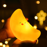 Crescent Moon and Star Night Light with Smiling Face Battery-Operated Desk Lamp for Bedroom and Gifts