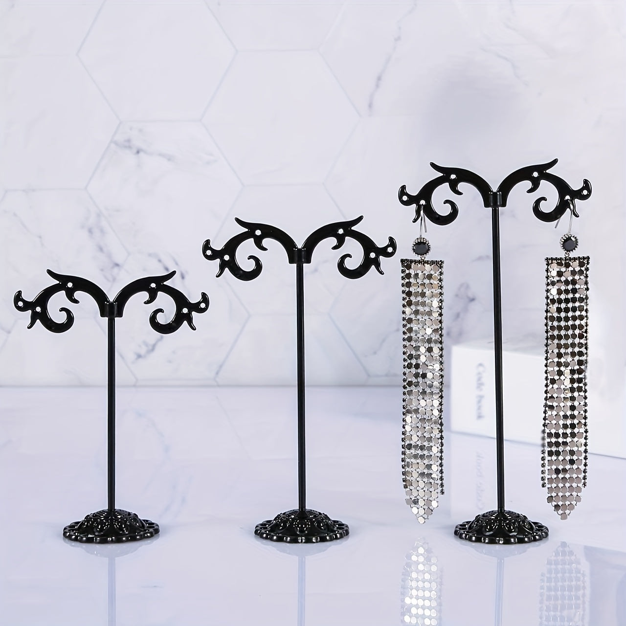 Набор из 3 черных подставок для серег в форме крюка для демонстрации украшений, фотосъемки и розничной торговли