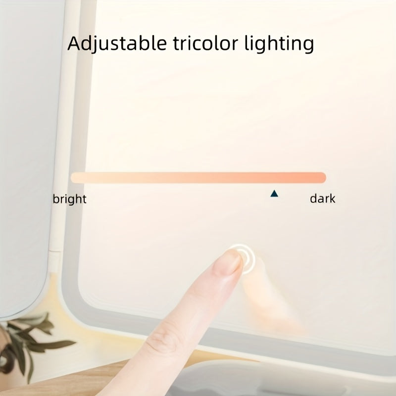 LED Vanity Mirror with Leatherette Stand Rechargeable Battery Smart Touch Foldable Cartoon Theme