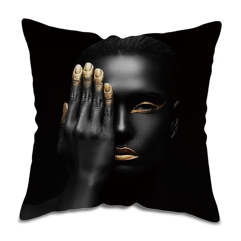 African American Woman Throw Pillow Cover Black and Gold 45 Inch Decorative Cushion