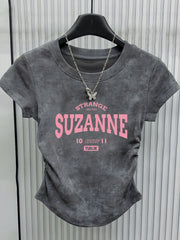 Women's Y2K Letter Print T-Shirt Cotton Blend Crew Neck Short Sleeve Spring Summer Fall