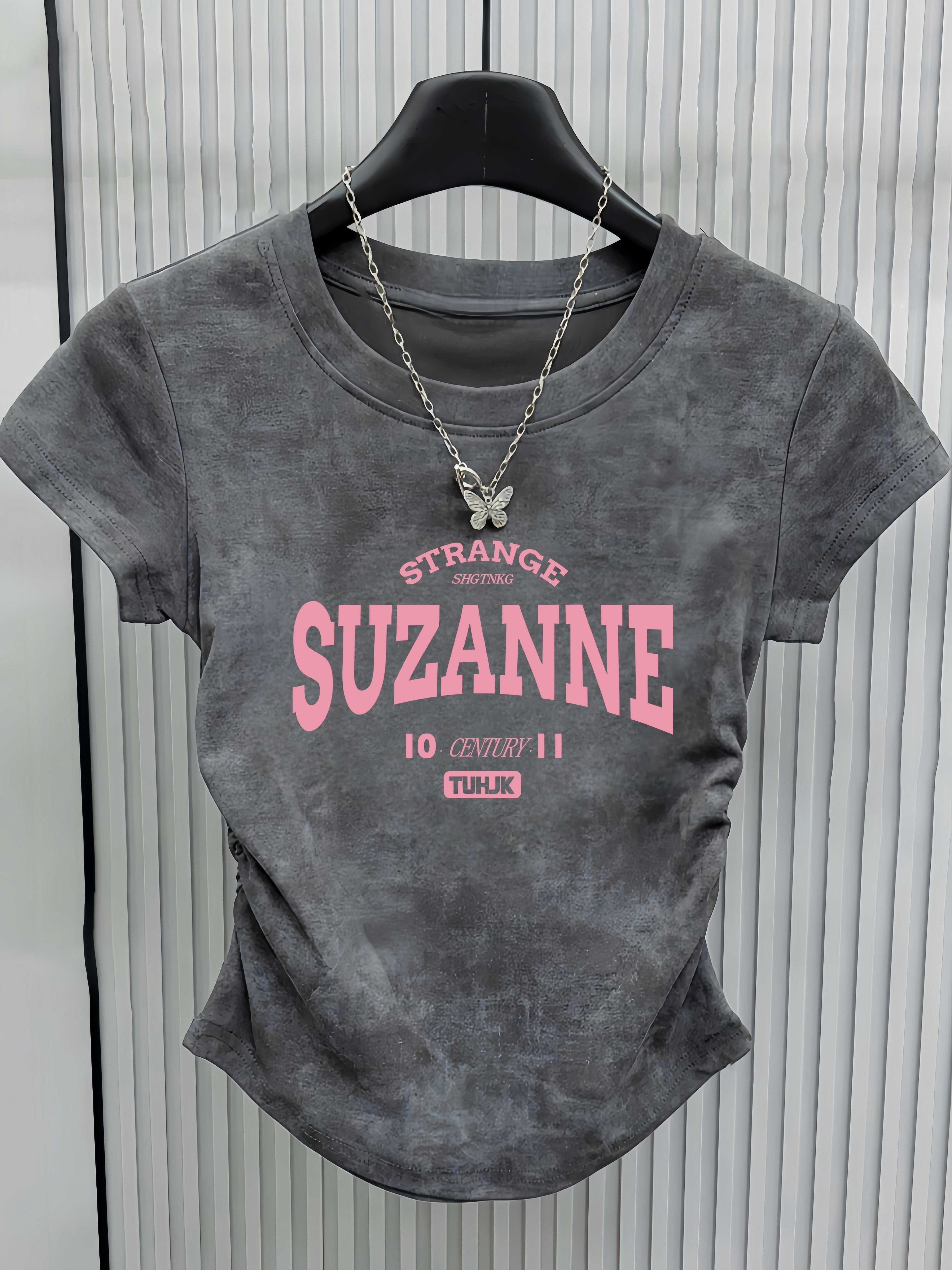 Women's Y2K Letter Print T-Shirt Cotton Blend Crew Neck Short Sleeve Spring Summer Fall