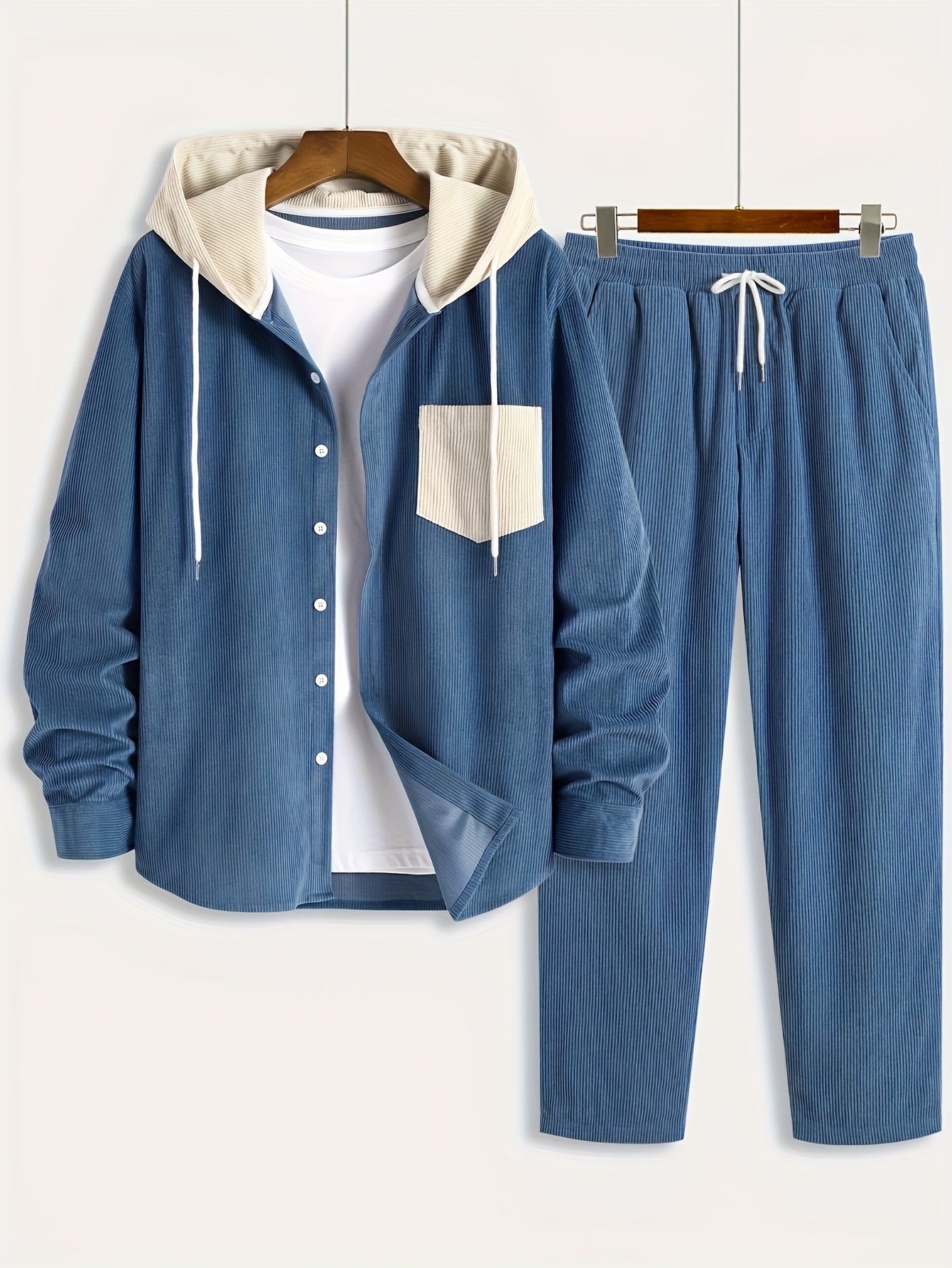 Men's Corduroy Two-Piece Set Hoodie and Pants Spring Fall Casual