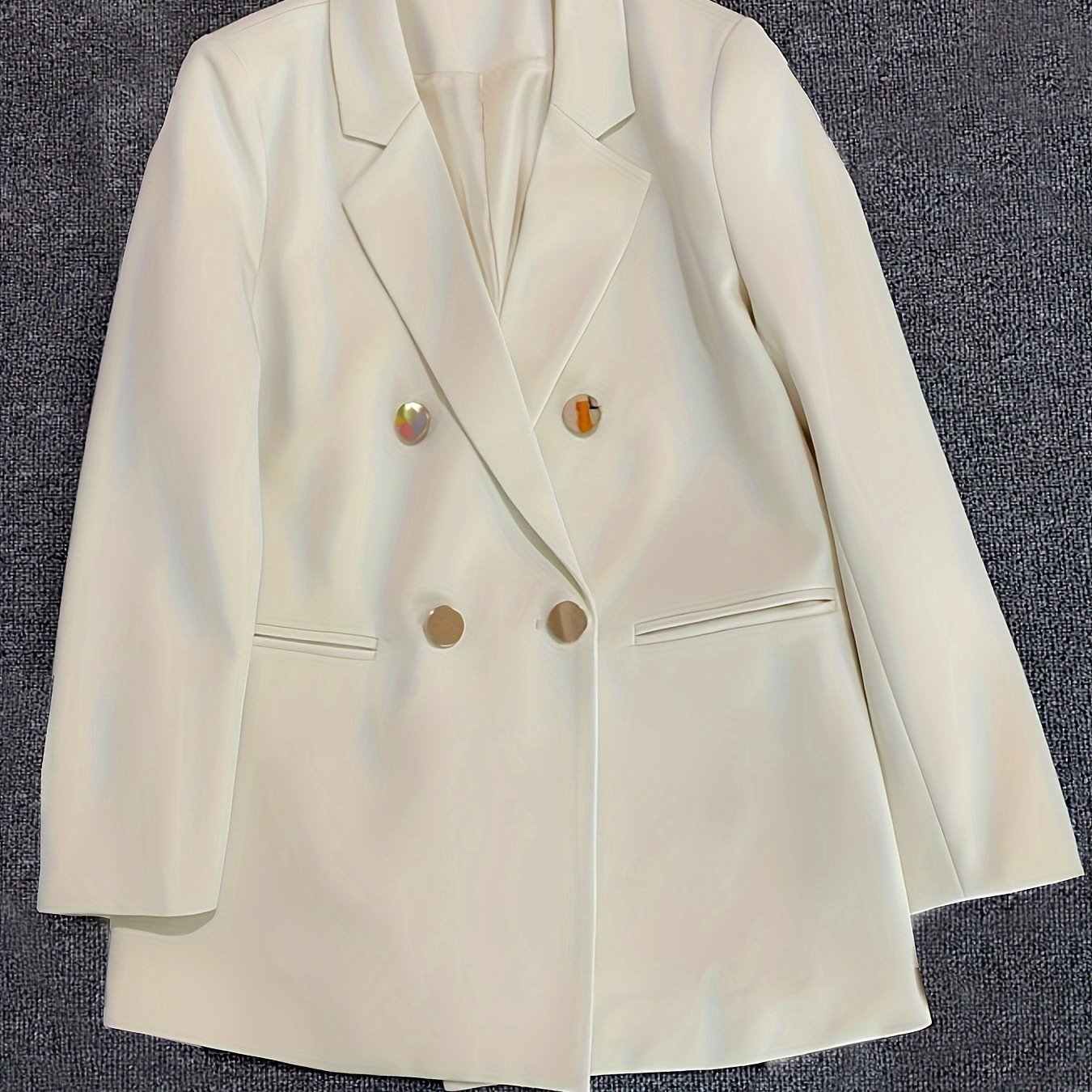 Blazer de mujer de doble botonadura de manga larga, de poliéster sólido para trabajo, primavera y otoño