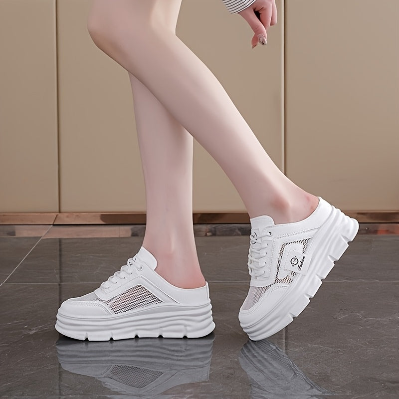 Women's Breathable Mesh Running Shoes Casual Sneakers Beige Low-Top