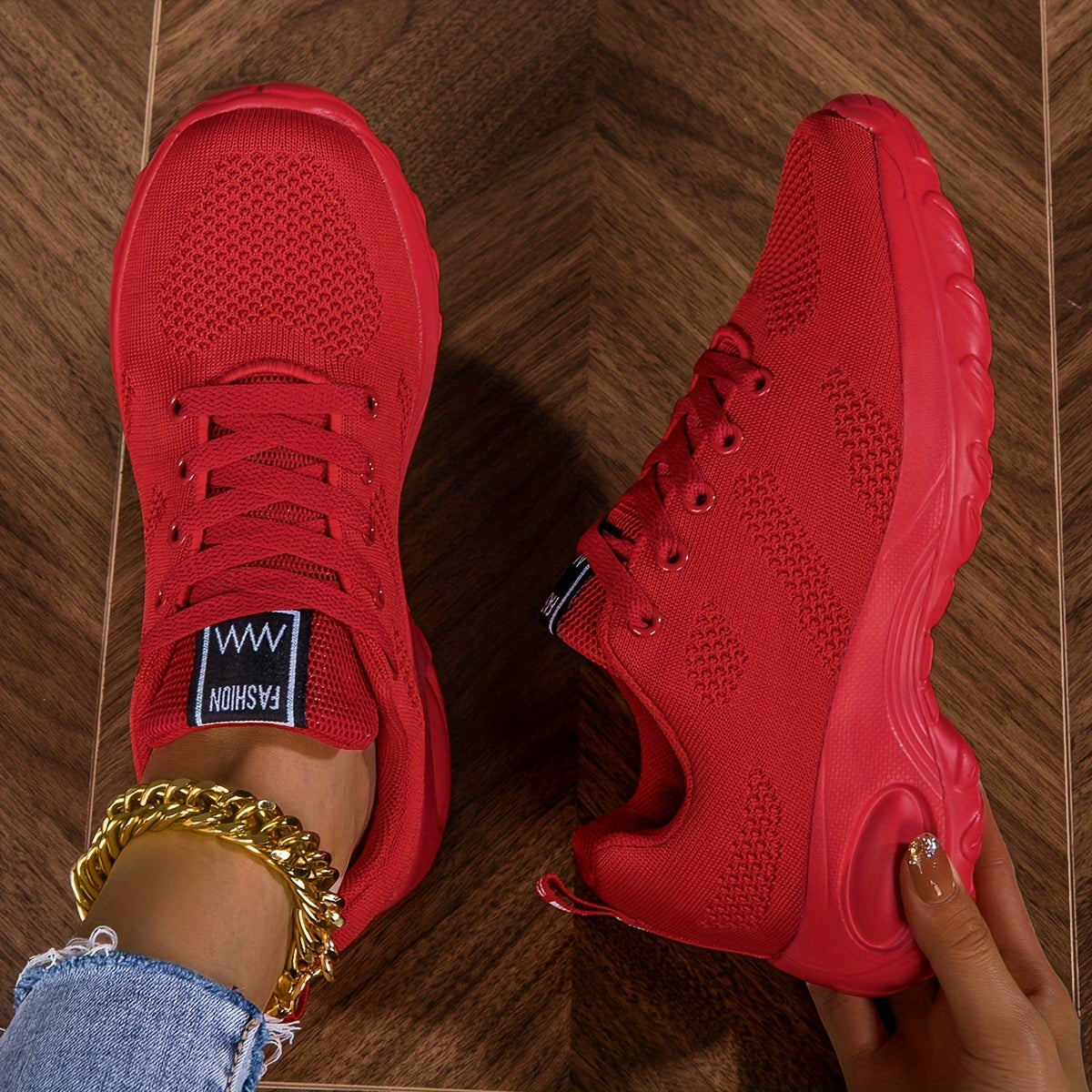 Women's Knitted Chunky Sneakers Breathable Solid Color Running Shoes