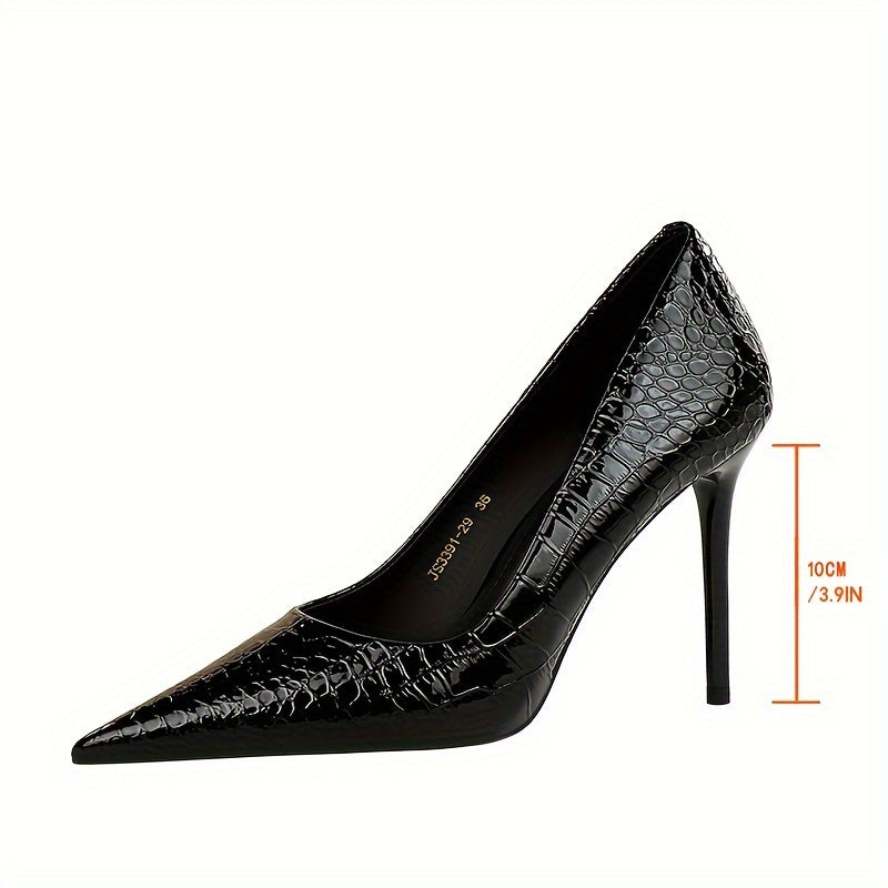 Women's Slim High Heels Shallow Mouth Snake Pattern Light Beige Toe Shoes