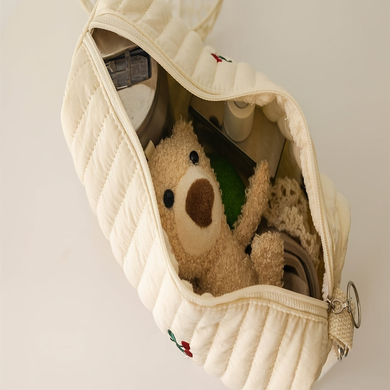 Cotton Diaper Bag for Strollers with Multiple Compartments and Embroidered Design