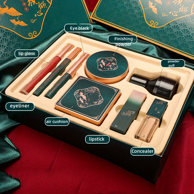 8-Piece Makeup Gift Set for Beginners with Air Cushion Foundation and Mixed Shades for Ages 14+