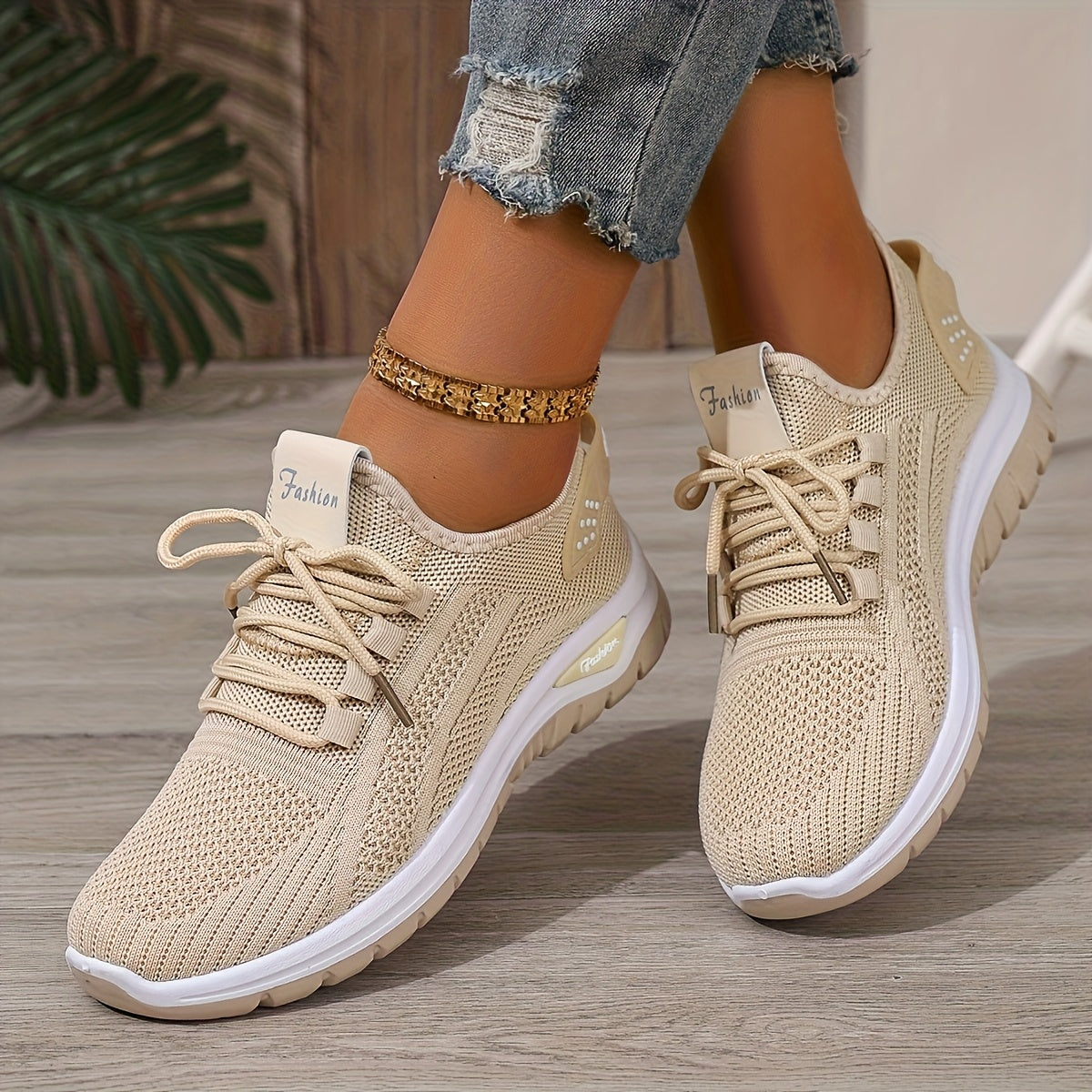Women's Breathable Knit Sneakers Non-Slip Lightweight Casual Walking Shoes