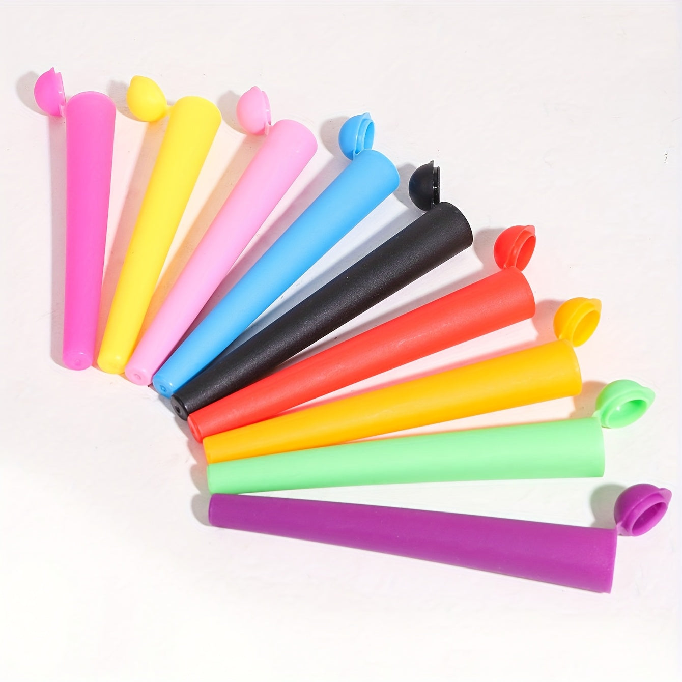 10 dona plastik saqlash quvurlari oldindan o'ralgan konuslar uchun, yopilgan, rang-barang, sayohat uchun