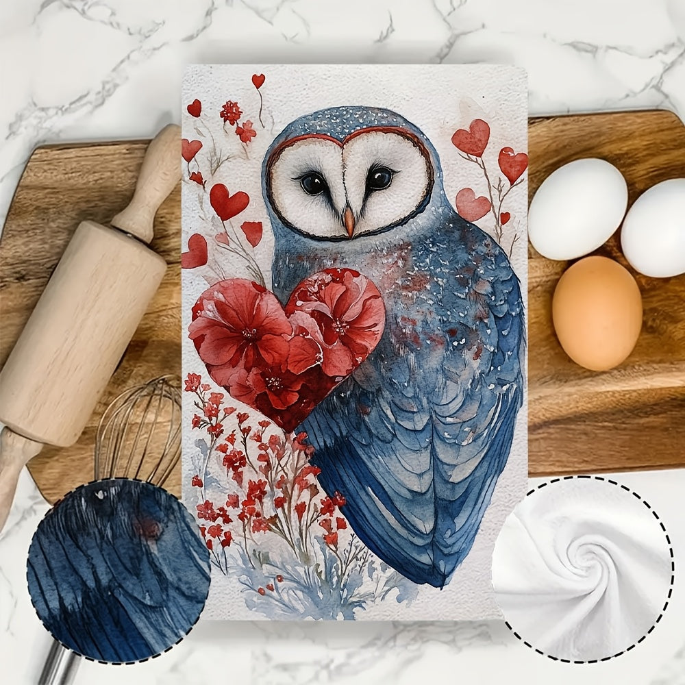"Valentine's Owl Design" oshxona sochiqlari - 2 ta to'plam, juda yumshoq va yuqori singdiruvchi, mashinada yuvish mumkin bo'lgan idish qo'l sochiqlari, 40.64x60.96 sm - bayram bezaklari va oshxonada har kuni foydalanish uchun ideal.