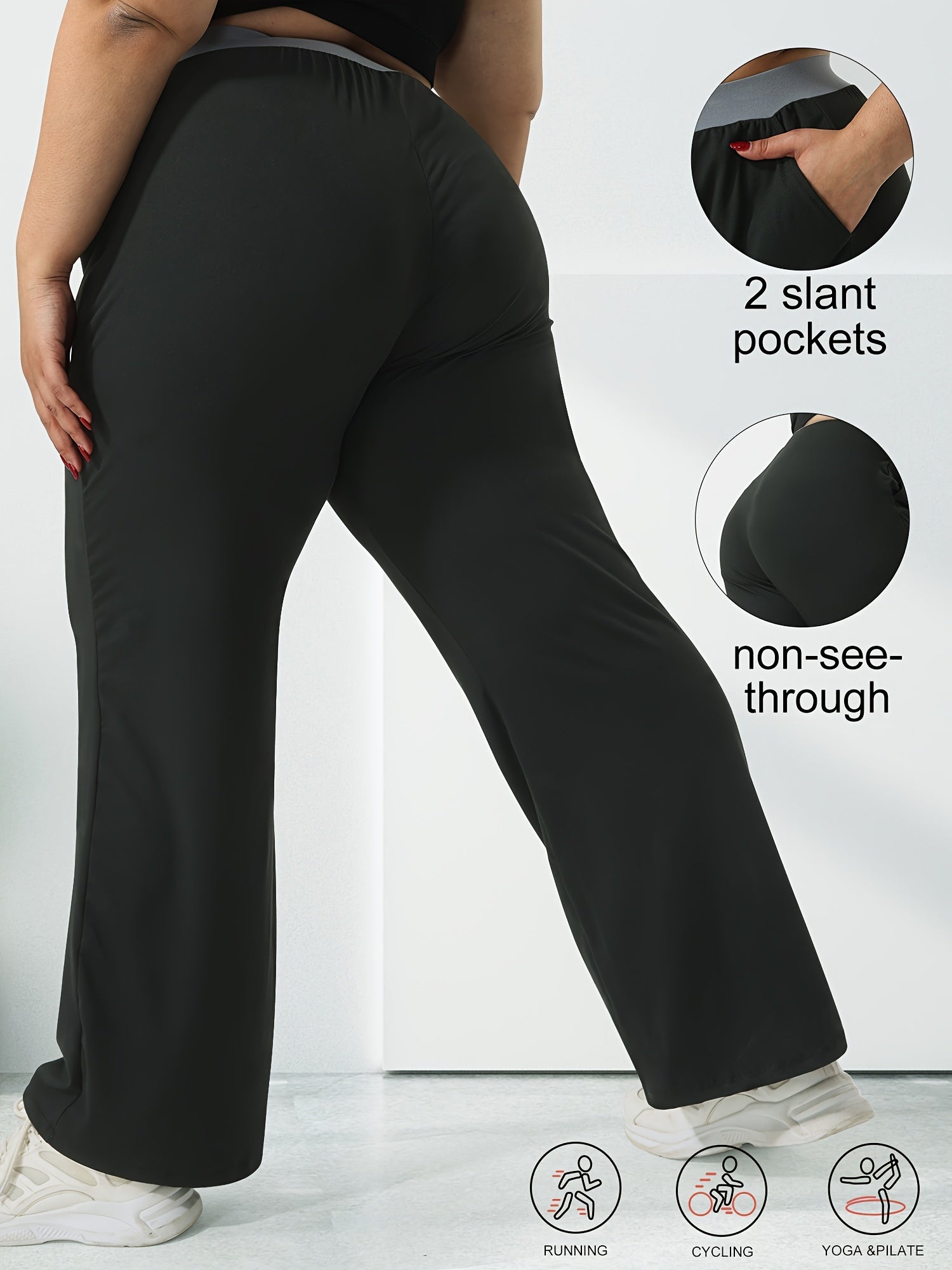 Ladies High Waist Four Seasons Contrast Color Straight Pants 4cm Elastic