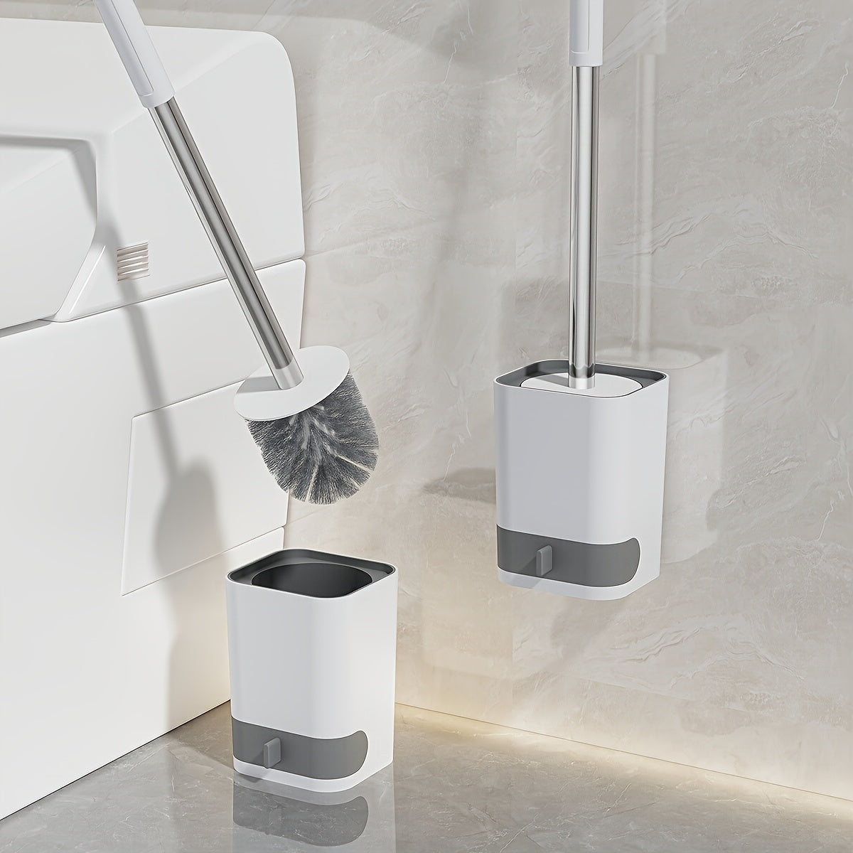 Long-Handle Toilet Brush with Drain Holder, Flexible No-Dead-Corner Design