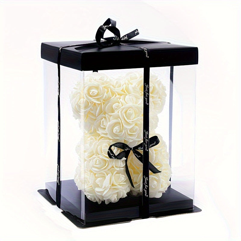 20cm Artificial Foam Rose Bear in Container Decorative Flower Arrangement for Home Decor Gift