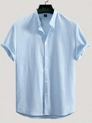 Erkaklar uchun engil ko'k tasodifiy qisqa yengli turli ko'ylak - yozgi zaruriyat, polyester aralashmasi, mashinada yuvish mumkin, KATTA O'LCHAM