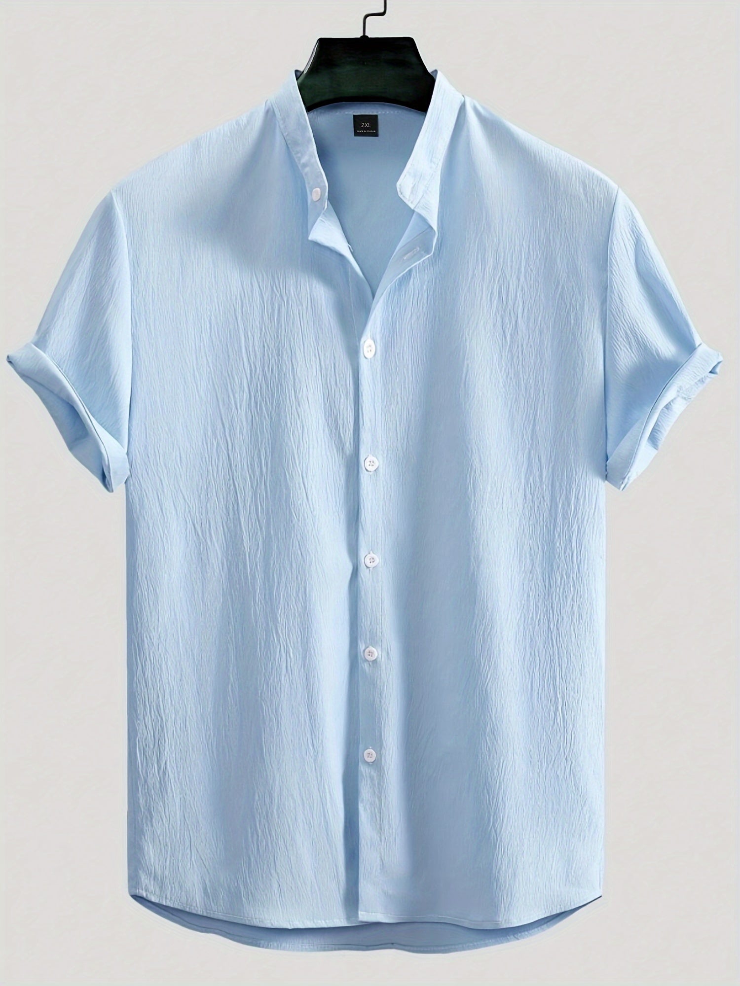 Erkaklar uchun engil ko'k tasodifiy qisqa yengli turli ko'ylak - yozgi zaruriyat, polyester aralashmasi, mashinada yuvish mumkin, KATTA O'LCHAM