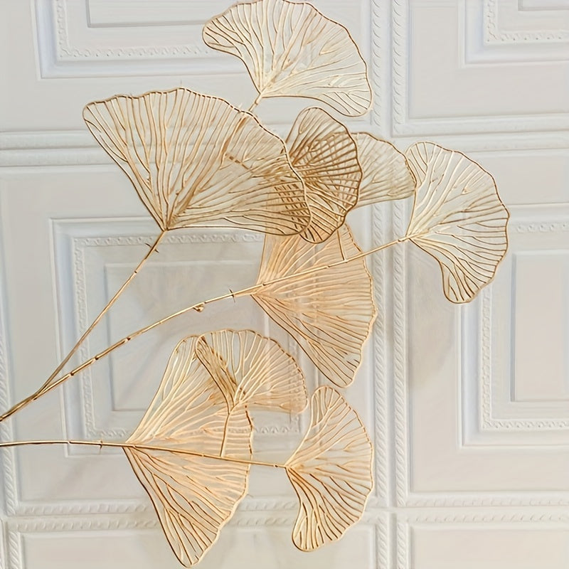 Golden Ginkgo and Apricot Leaf Artificial Flower Stems for Home Decor Weddings Christmas
