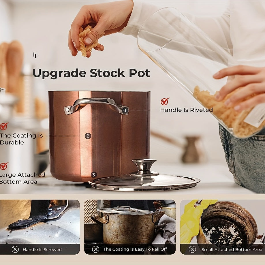 Nonstick Stock Pot 7 Quart Soup Pasta Pot with Lid 22cm Induction Oven Safe