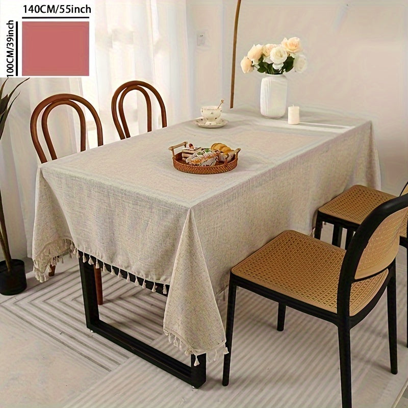 Mantel de lino con borlas, impermeable, resistente a manchas, lavable para bodas, fiestas y cenas