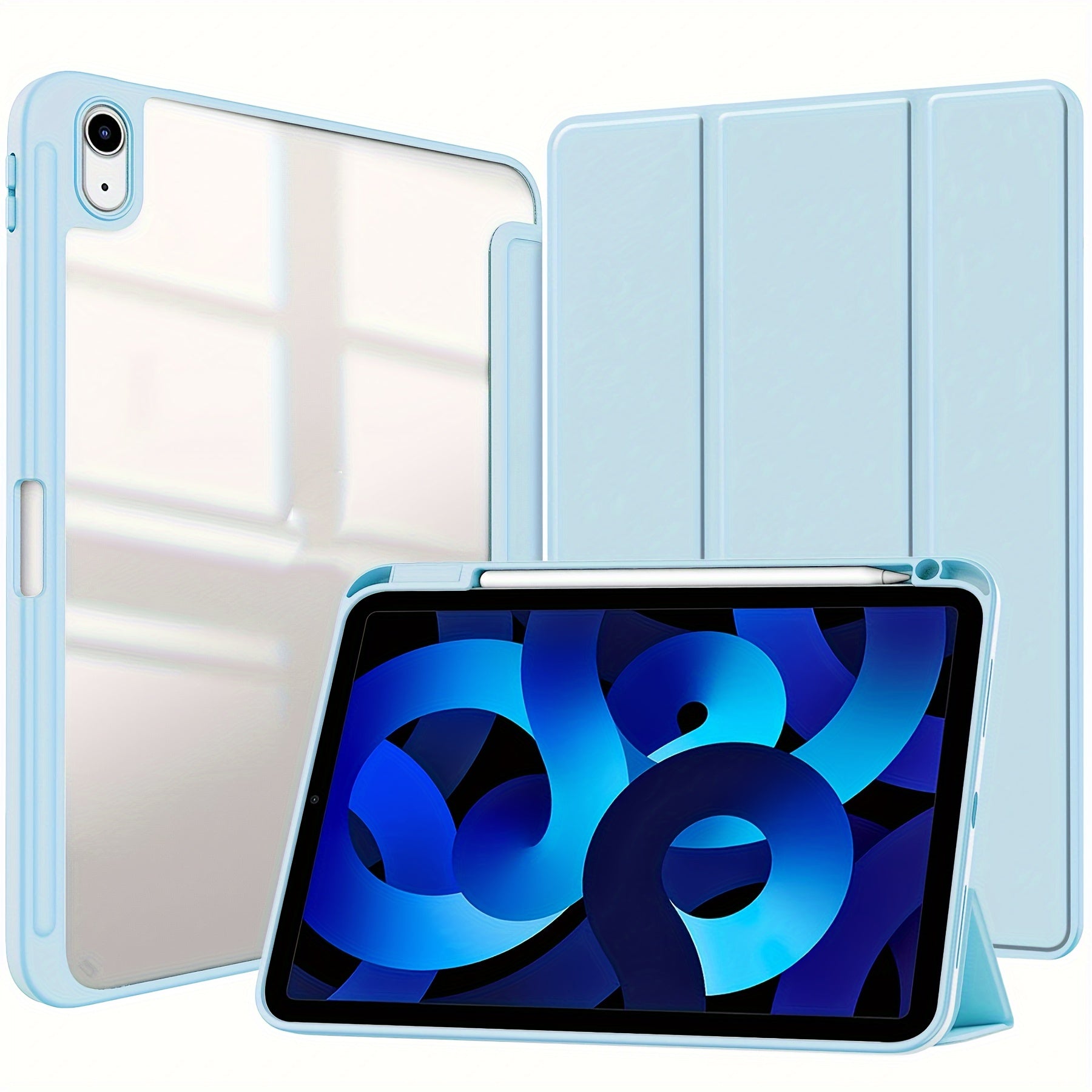 Funda de acrílico transparente duradera para iPad con ranura para bolígrafo y función de sueño/despertar automático para modelos Air y Pro