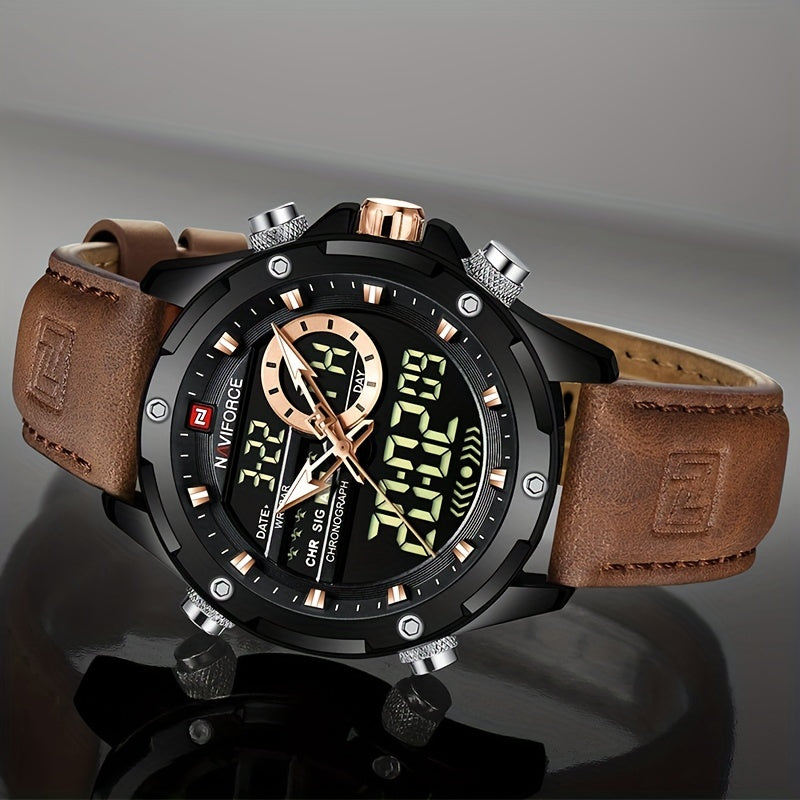 Men's Digital Watch Waterproof LED Dual Display Quartz Chronograph Big Dial Sports