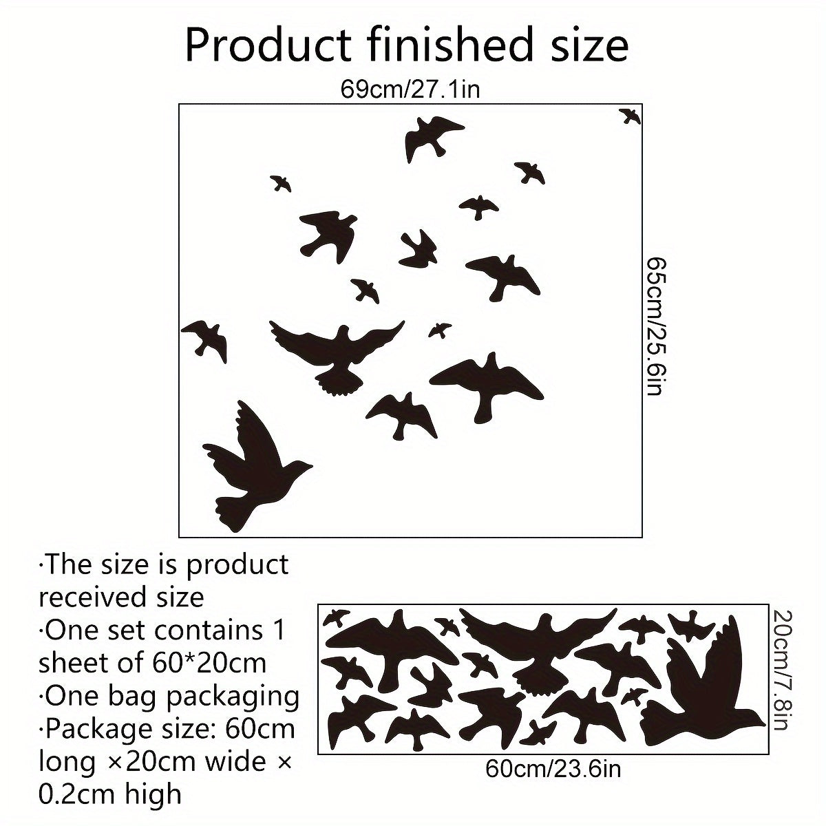 Black Bird Wall Decal PVC Window Cling Modern Animal Print Decor