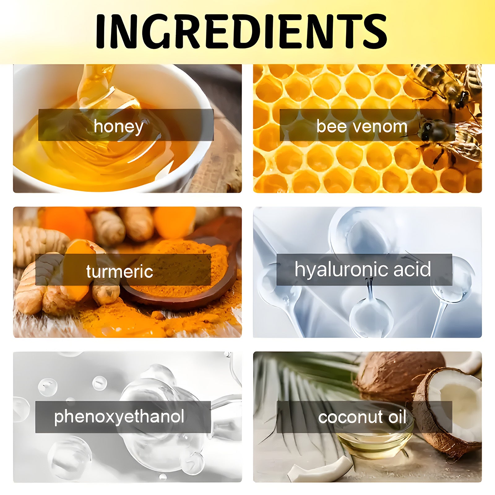 50g Hydrating Bee Venom Turmeric Face Cream for All Skin Types with Hyaluronic Acid