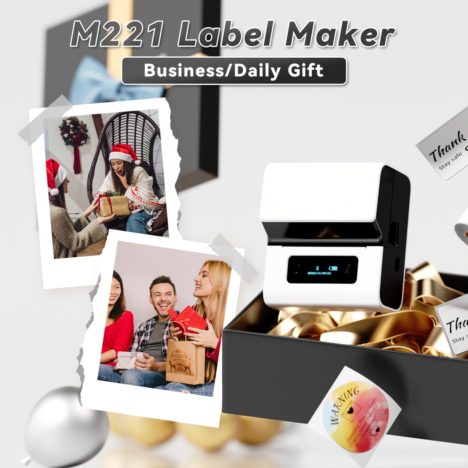 Portable Thermal Label Printer 7.62cm USB Barcode Label Maker for Small Business and Office