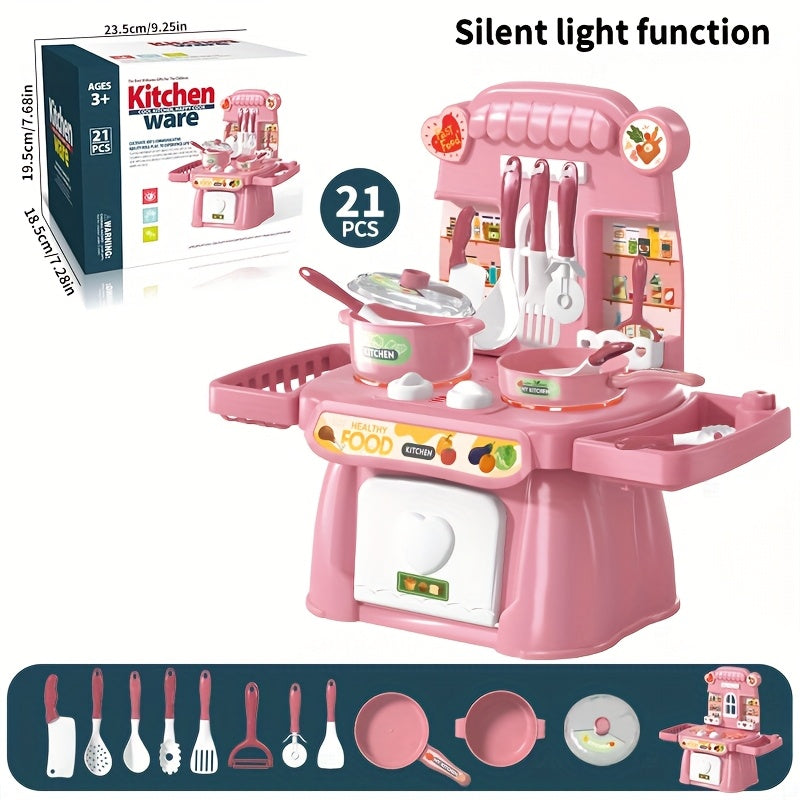 Pink Kids Play Kitchen Set for Ages 3 Plus with Realistic Food and Sink Educational Toy