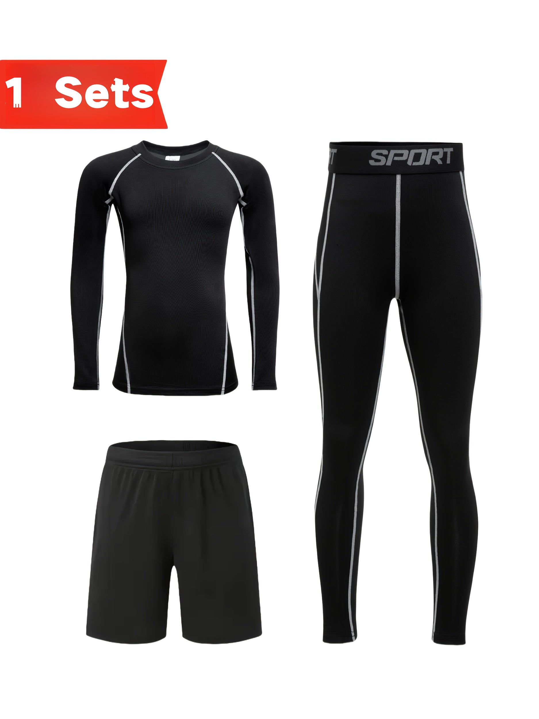 Youth Compression Set for Running Sports Quick-Dry Long Sleeve Top Shorts Leggings