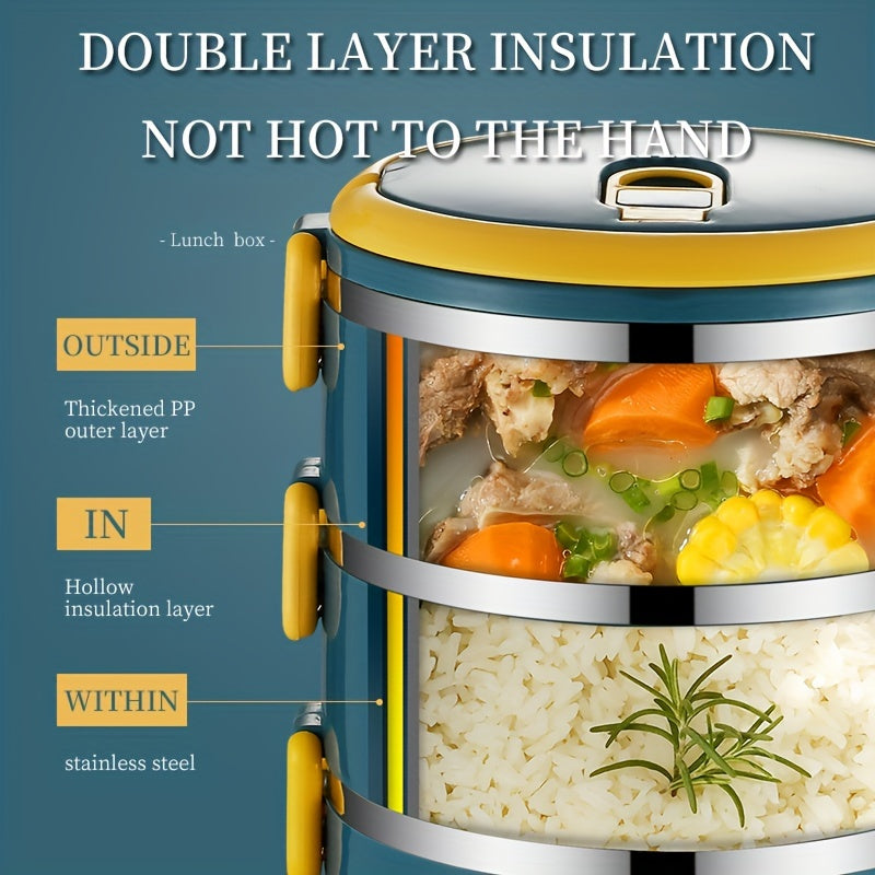 Katta hajmli zanglamaydigan po'latdan yasalgan issiqlik izolyatsiyali tushlik qutisi to'plami, termal sumka va pichoqlik bilan