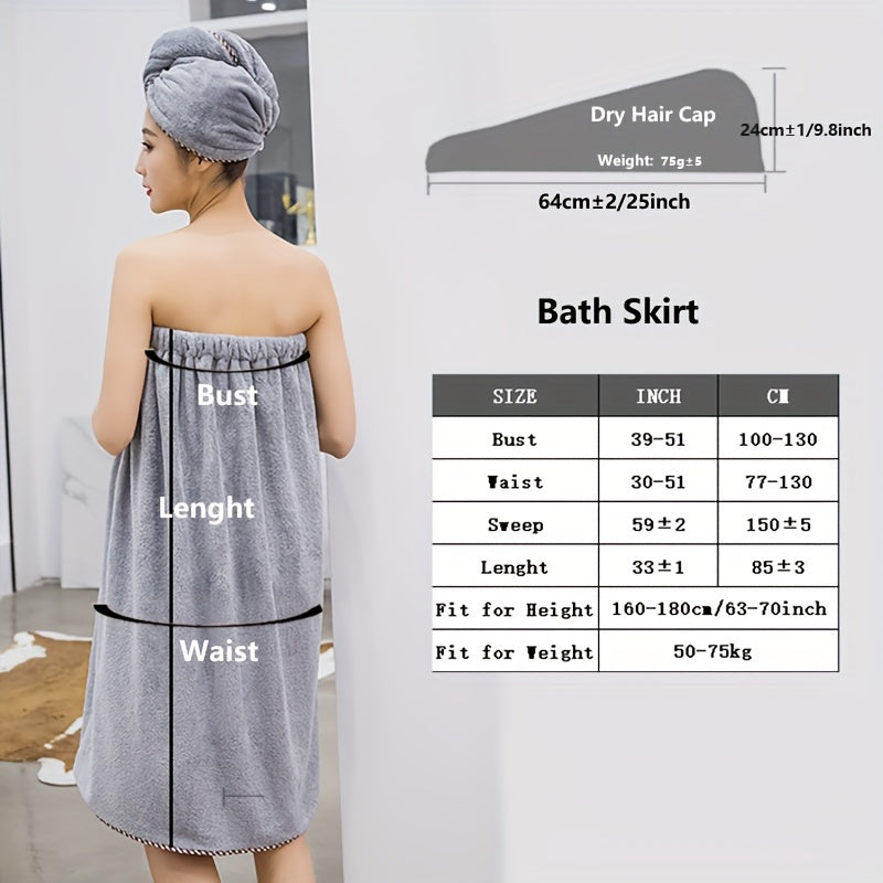 Set of 2 Women's Bath Towels with Hair Drying Towel, Soft, Absorbent, Adjustable for Sauna Beach Pool Home