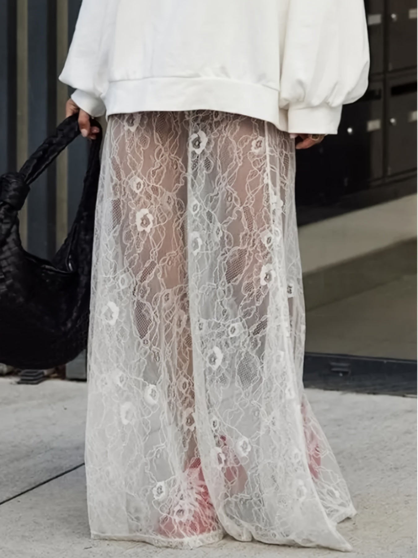 Women's Lace Culottes White Floral Asymmetrical Stretchy All-Season Pants