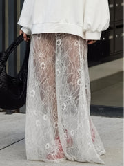 Women's Lace Culottes White Floral Asymmetrical Stretchy All-Season Pants