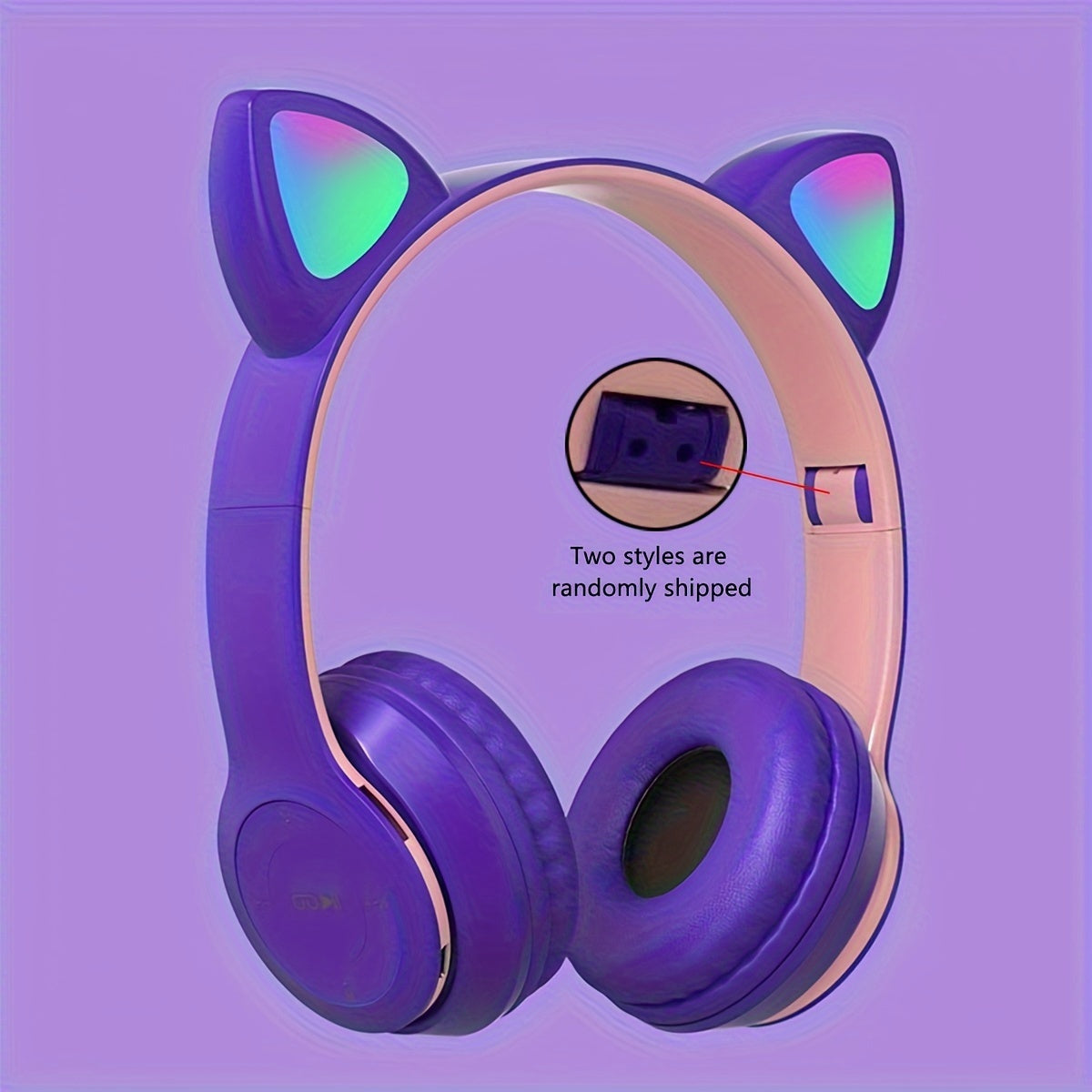 Wireless LED Cat Ear Headphones with Foldable Design Rechargeable Battery Volume Control