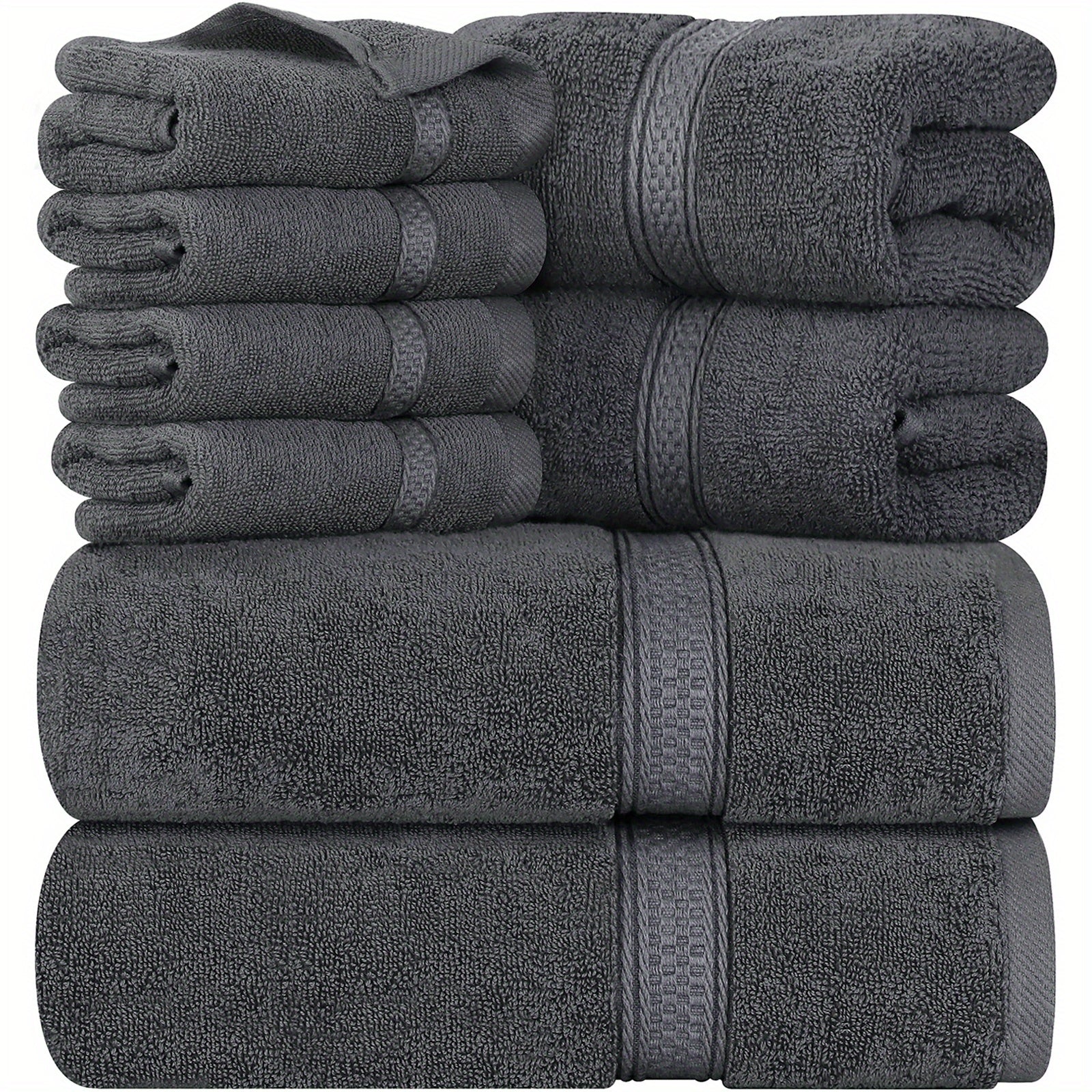 8-Piece Grey Towel Set Includes 2 Bath Towels 2 Hand Towels and 4 Wash Cloths
