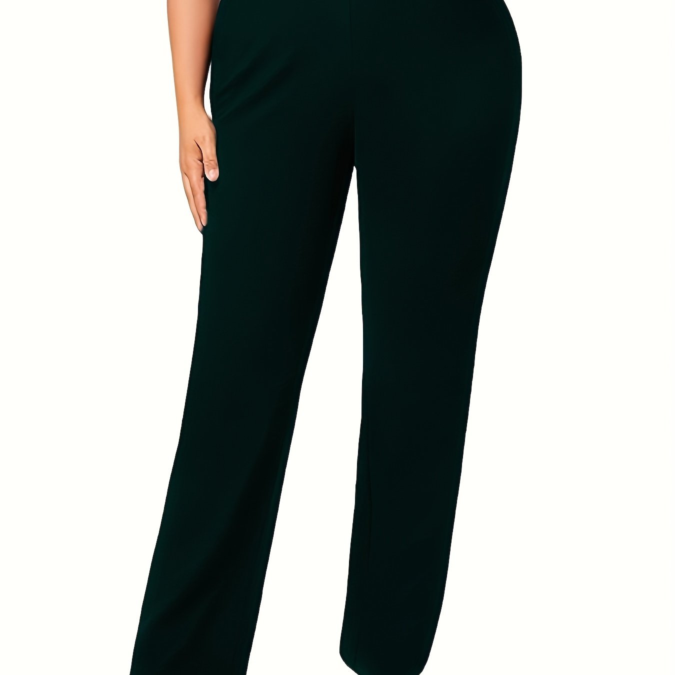 Pantalones de punto para mujer talla plus de poliéster de corte recto burdeos