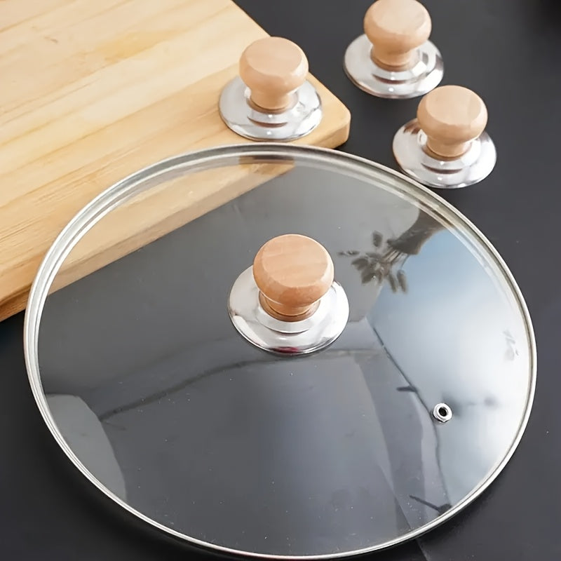 Set of 4 Stainless Steel Pot Lid Handles with Wooden Knob for Kitchen Cookware