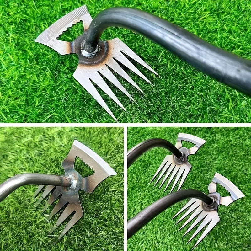 2024 Durable Manganese Steel Garden Weeder with 6 Tines and Rubber Handle