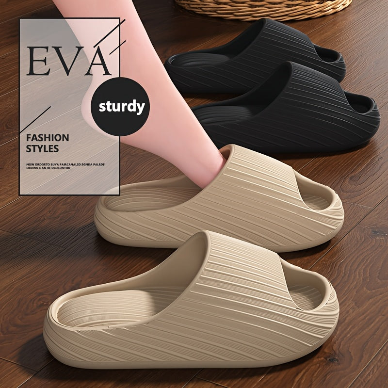 Women's EVA Pillow Slippers Open Toe Shower Sandals Black/Beige