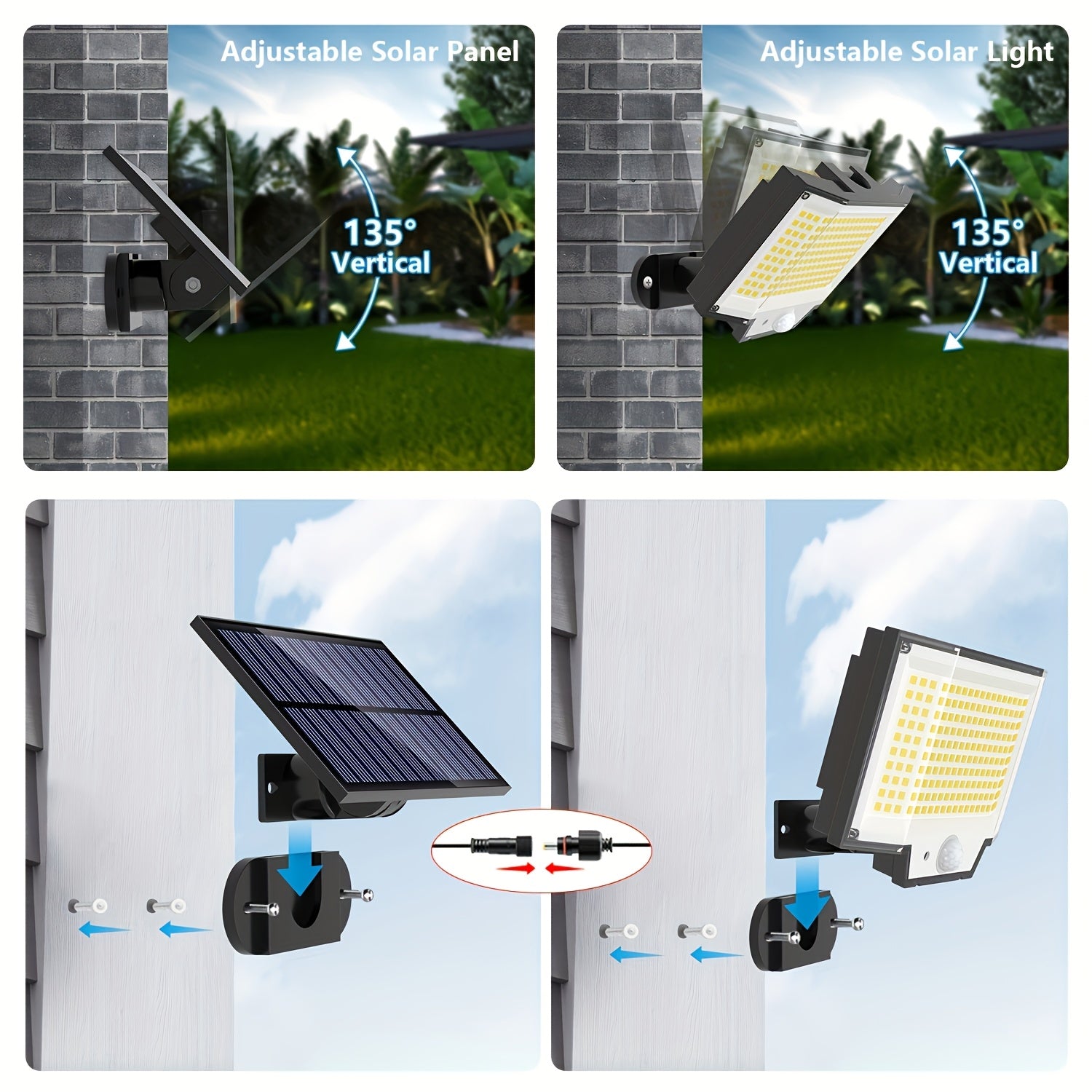 Solar Powered Outdoor Wall Light with Motion Sensor 200 LEDs Remote Control Security Floodlight